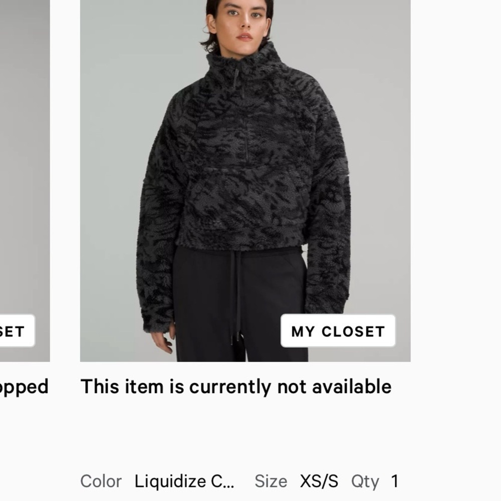 LULULEMON | Black Camo fuzzy Scuba cropped quarter zip | Sz XS/S